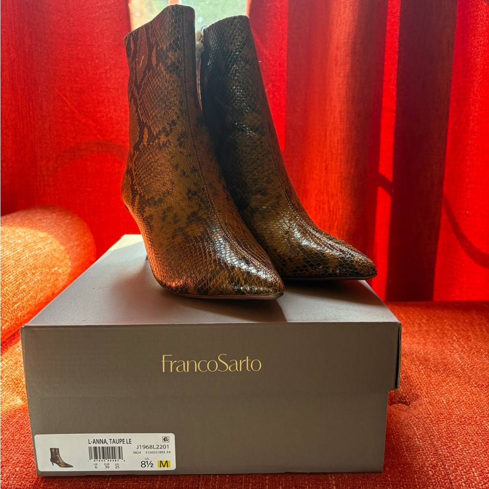 Brand New! Franco Sarto Brown Ankle Booties with Western Flair